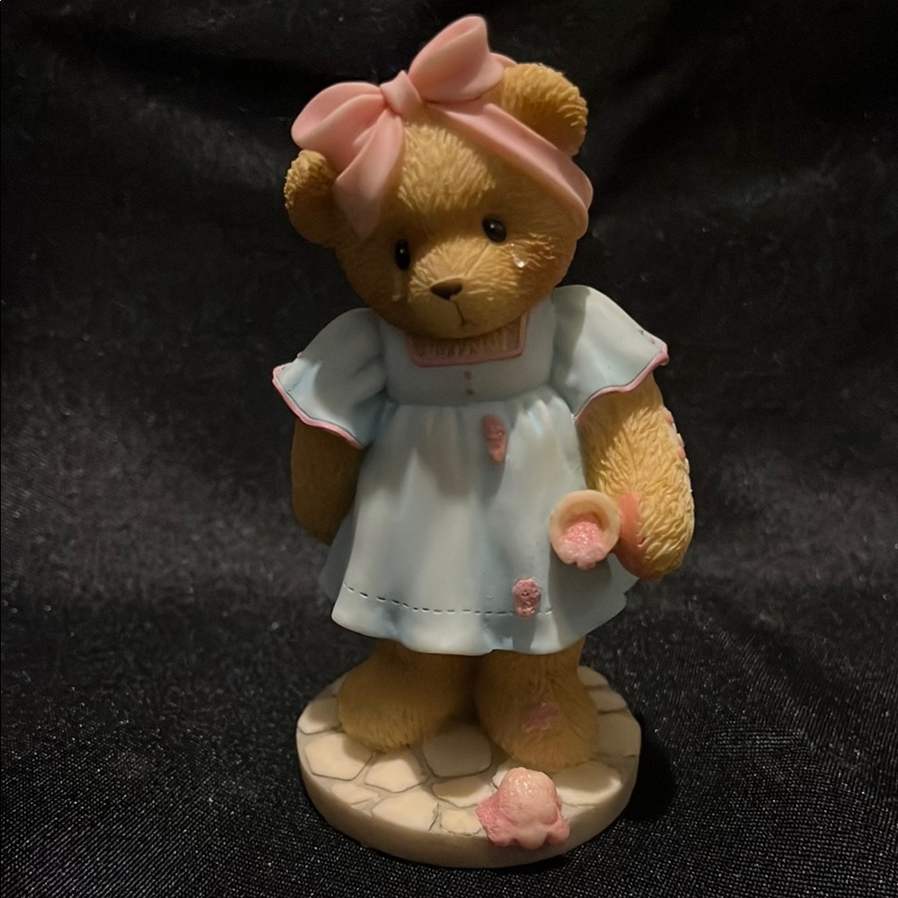 Cherished Teddies LORRAINE.Charming Bear Figurine with Pink Bow and Blue Dress.